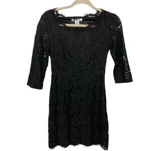 Glamorous Womens S Black Lace 3/4 Sleeve Bodycon Mini Dress LBD Event Party Vamp